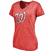Women's Washington Nationals Fanatics Branded Primary Distressed Team Tri Blend V Neck T-Shirt Heathered Red FengYun,baseball caps,new era cap wholesale,wholesale hats